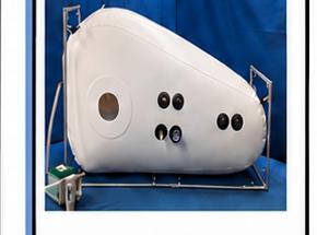 Modern mild hyperbaric oxygen chamber in a bright home wellness room